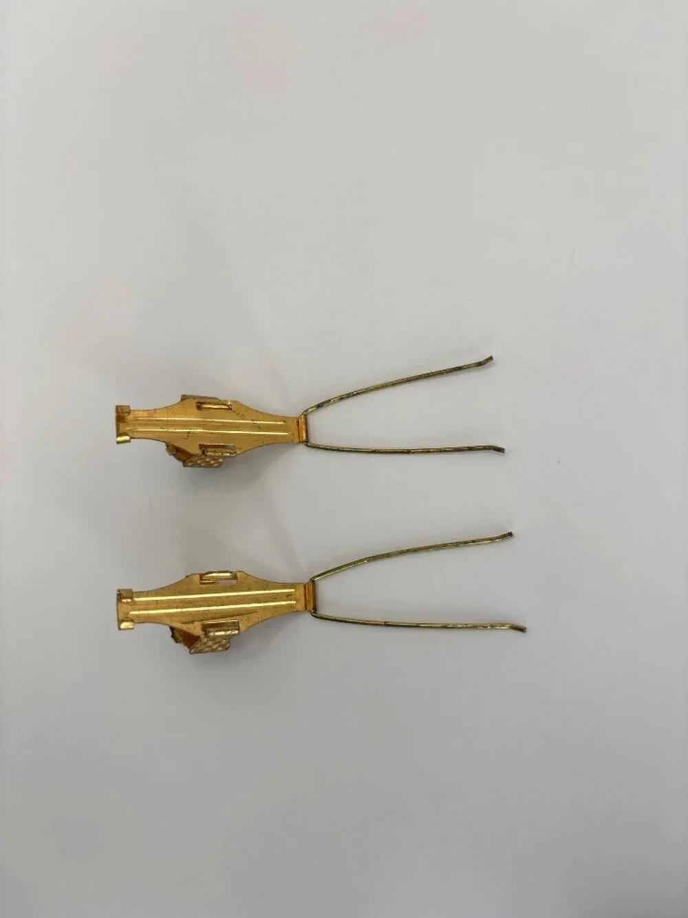 Vintage Rare 1930's Metal Gold Tone Metal Hair Barret Clips Pins Green Stone